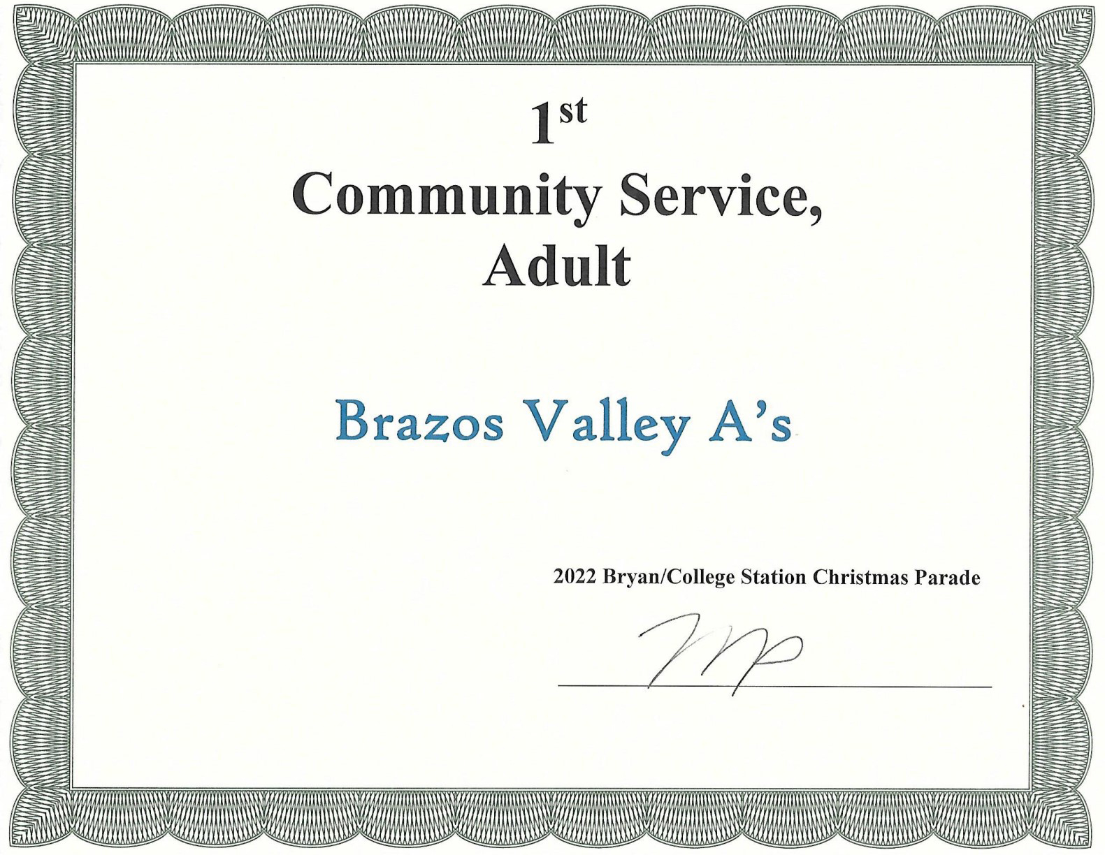 BCS Chamber of Commerce community service award
